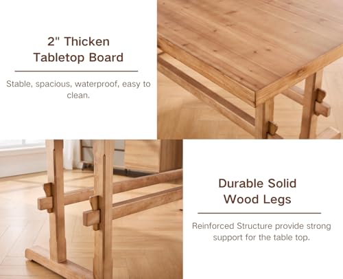 Image of HNY Wood Rectangular Dining Table for 4-6 People, Modern Farmhouse Kitchen Table, 70 Inch Large Dinner Table Center Table for Dining Room /Living Room