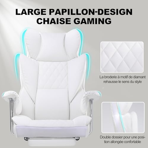Sedia Gaming Ergonomica Sedia da Gaming Reclinabile Sedia Ufficio con Poggiapiedi Sedia Gamer Schienale Regolabile per Lavoro e Gioco (Bianca) - Sedia gaming - Immagine 6