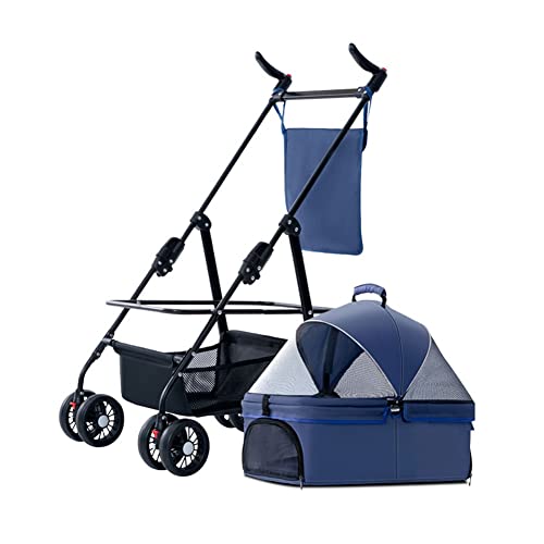 Hundebuggy Hundewagen Vierrädrige Haustier Buggy Klappbar Abnehmbar Katzenbuggy Kinderwagen Für Hunde Katzen Inkl. Ablagekörbe Tragkraft Bis Zu 20kg (Color : Blue) Cover
