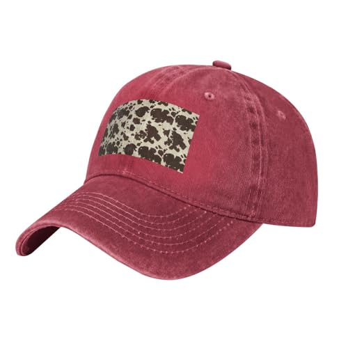 Sombrero de mezclilla vintage con estampado de puntos de vaca marrón, sombrero de perfil bajo para hombres y mujeres, gorras de béisbol de estilo retro, rosso, Talla única