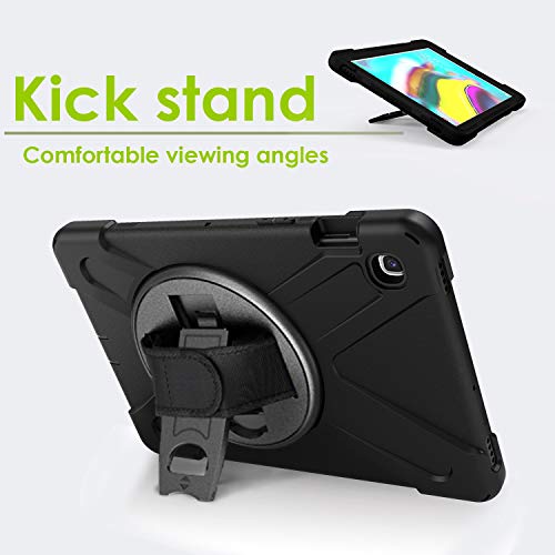 Kiq Shield Series Samsung Tab 10.1 Case Sm-T510/T515 Samsung Galaxy Tab A 10.1 Case 2019 Shockproof Rugged Cover 360 Kickstand, Hand Strap & Shoulder Strap For Galaxy Tab A 10.1 Inch - Black #TOP3