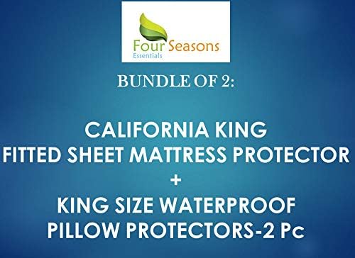 Paquete - 2 artículos funda de colchón estilo sábana bajera tamaño California King + protectores de almohada impermeables tamaño King (2 piezas)