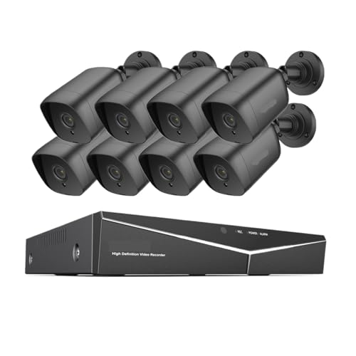 WAFOHSR De CCTV DVR 8 Canales Y 5 MP, Cámaras Seguridad Video, Kit Videovigilancia IP66 For Exteriores con Detección Movimiento DeteccióN De Movimiento.(4T,8CH 8Pcs Kits)
