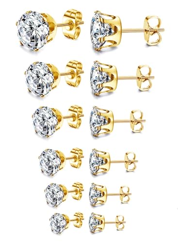 Diamday 6 Pares Piercing Pendientes Juego para Mujeres Hombres Acero Inoxidable Redondo CZ Cartílago Pequeños Pendientes Studs Hélice Oreja Piercing Joyas Hipoalergénico