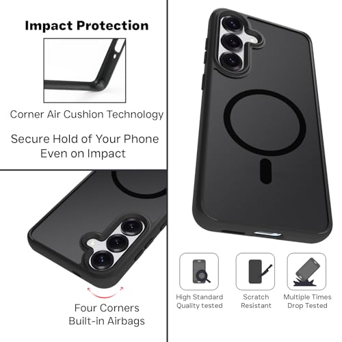 Image of RIGGEAR Shockproof Sleek Hybrid Armor Magnetic Back Cover Case Compatible with MagSafe Accessories for Samsung Galaxy S24 / S25 (Smoke Black Matte PC + Black TPU Bumper)