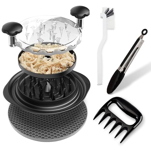Large Chicken Shredder Tool Twist – 2025 Kitchen Must Have for Effortless Shredding – Visible Meat Shredder Machine for Chicken, Pork & Beef – BBQ Shredder Kit with Meat Claws, Mat, Brush & Tongs
