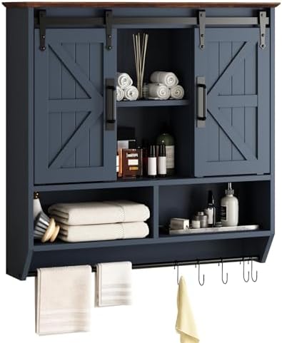 RUSTOWN Farmhouse Bathroom Wall Cabinet,3-Tier Rustic Wood Wall M...