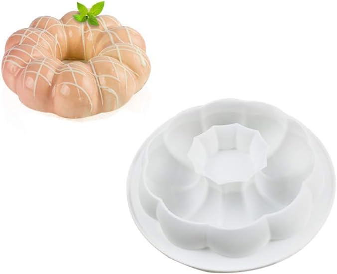 Ring Mold Cake Pans,DIY Decorative Baking Tray,8 1/4 inch Diam,Round Silicone Donut Mould Non-Stick,Gelatin,Baking Tools Cake Decorating Plate,Pumpkin shape White