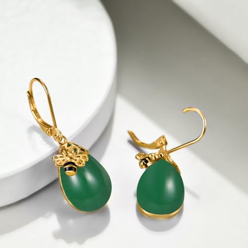 Image of TIGER RIDER Bee /Butterfly /Scorpion /Cactus /Leaf /Beetle 925 Sterling Silver French Clasp Leverback Earrings Amber /Crystal /Citrine /Moonstone /Obsidian /Jade /Rose quartz Pendant Jewelry Gift for Women