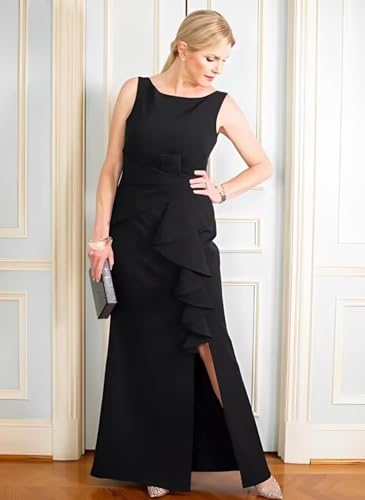 Satin Mother of The Bride Dresses for Women Long Ruffles Mermaid Ruched Formal Evening Gown with Slit4