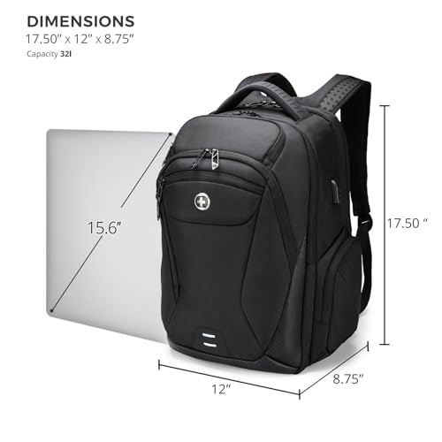 Image of Swissdigital Design Men's Laptop Backpack for College and Business Travel with Integrated USB Charging Port and RFID Protection, fits Laptops up to 15.6-Inch, Black | SD1695-01