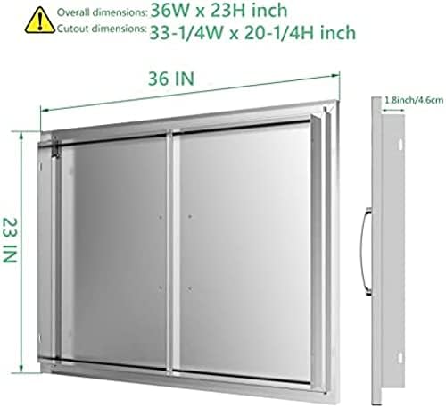 Stainless Steel BBQ Double Door for Outdoor Kitchen - 36" W x 23" H, Flush Mount Design, Durable Double Wall Panel, Ideal for Outdoor Kitchen Island, Weather Resistant