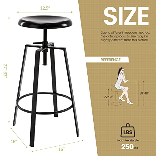 Brage Living Atlas Industrial Bar Stools Set Of 2, Adjustable Swivel Four Legged Round Metal Barstools, Backless Counter Height Bar Chairs For Kitchen Dining (Black) #TOP4