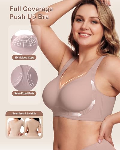 Jelly Bras for Women Wireless Plus Size No Underwire Supportive Full Coverage Seamless Push Up Bra for Older Women,Pink,Large — view 2