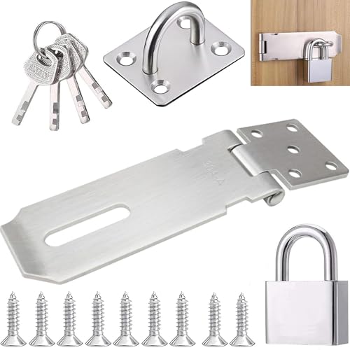 ANBOO Fermeture Porte, Loquet Porte Extérieur Avec Clé, Loquet De Cadenas Agrafe Avec Cadenas Et Vis,Loquet De Porte Avec Clé En Acier Inoxydable, Verrouillage Sécurisé Pour Portes,Armoires Et Casiers