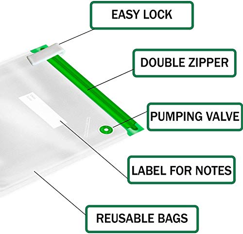 SOUSVIDE ART Reusable Vacuum Seal Bags With Vacuum Sealer, 37pcs - 30 Food Cooking & Storage Bags of 3 Sizes w/Vacuum Pump & Sous Vide Cooker Accessories - BPA-Free & Food Safe Kit, Keeps Food Fresh