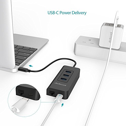 Dodocool Hub USB C com 3 portas USB 3.0 e adaptador Gigabit Ethernet Power Delivery 2.0 para Apple M
