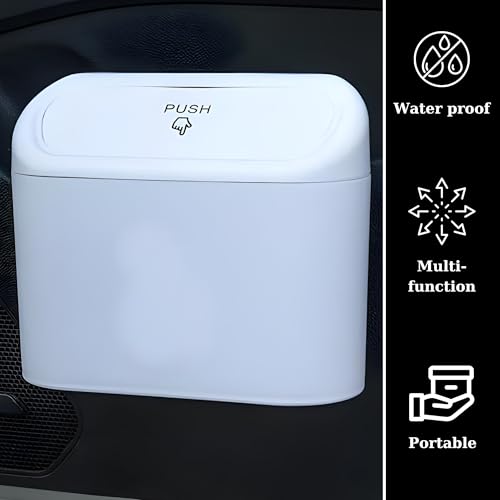 Image of Car Trash Can with Lid Mini Car Trash Can | Auto Dustbin Garbage Organizer | Car Accessories for Interior, Garbage Bin for Car, Home, Office | Essential Multi-Purpose Car Trash Can (White)