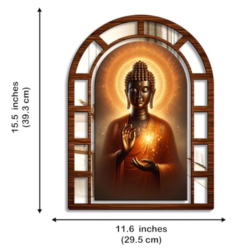 Image of Sehaz Artworks Buddha Mirror Jharokha Wall Decor for Living Room- 40x30 CM