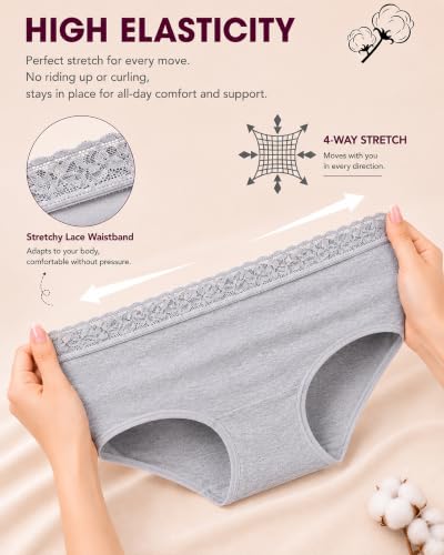 Image of UNDER THE SEA Cotton Underwear for Women High Waisted Lace Briefs Soft Breathable Womens Panties 5 Pack S-3XL