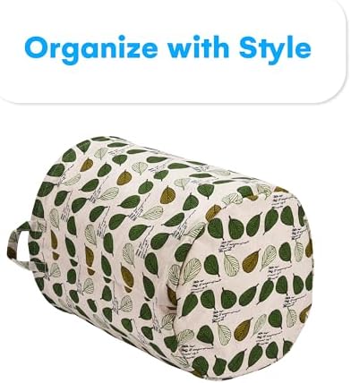 Bins & Things | Large Storage Toy Box Bin - Light Green Leaf Pattern - Baby Laundry Basket Bin - Lightweight and Collapsible Clothes Hamper Organizer for Home, Dorm, Bedroom, Closet, and Nursery Home
