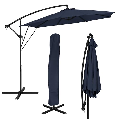 ML-Design Ampelschirm Ø 300 cm, Navy Blau, Alu Sonnenschirm mit Kurbel, Gartenschirm UV50+ Sonnenschutz & wasserabweisend, Marktschirm 360° drehbar & neigbar, Terrassenschirm mit Abdeckung & Ständer