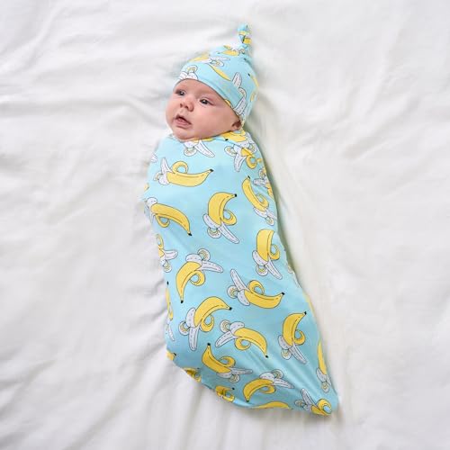 Image of Little Sleepies Swaddle & Hat Set, Baby Swaddles Newborns, Soft Viscose from Bamboo Swaddle Blanket Wrap (Bananas)