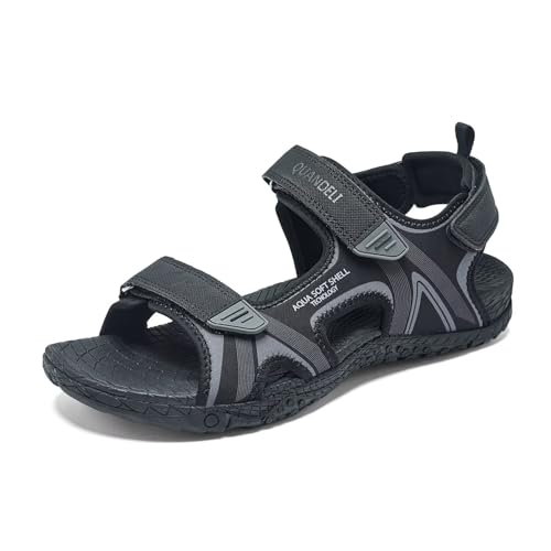QUANDELI Men's Sport Open Toe Water Sandals with Arch Support Waterproof Lightweight Casual Athletic for Outdoor Beach Travel Summer (Black-8)
