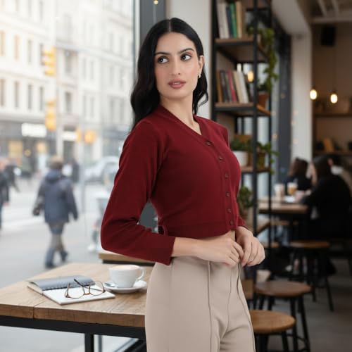 Image of Women Winter Wear V-Neck Full Sleeves Regular Fit Woollen Blouse