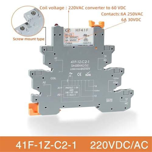 Relé delgado 41F de conmutación estable a 220V con zócalo compacto de 6.2mm 2
