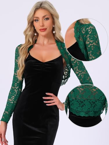 Image of Allegra K Floral Lace Bolero Shrug for Women Elegant Long Sleeve Sheer Cropped Lace Cardigan