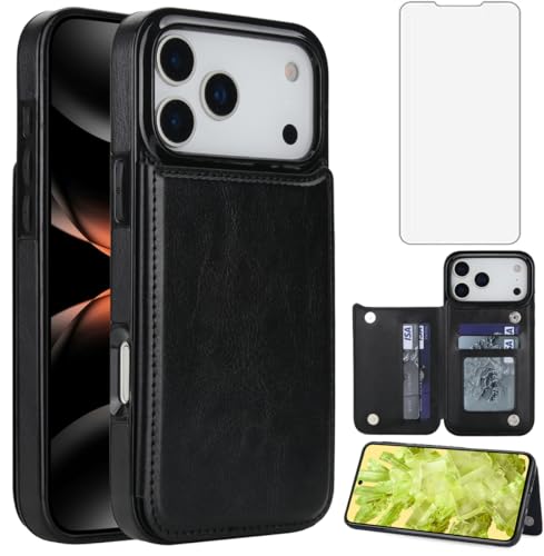 NKECXKJ iPhone 17 Pro Max / ��phone17promax �Ƃ̌݊������� �X�}�z�P�[�X �A�C�t�H��17promax �蒠�^ �g�уJ�o�[ Case PU���U�[ ���z�^�J�[�h�z���^�[�t���J�[�h���[ �X�^���h�@�\ �ϏՌ� �A�b�v�� 1