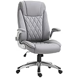 Vinsetto High Back Executive Office Chair Home Swivel PU Leather Ergonomic Chair, with Flip-up Arm, Wheels, Adjustable Height, Grey