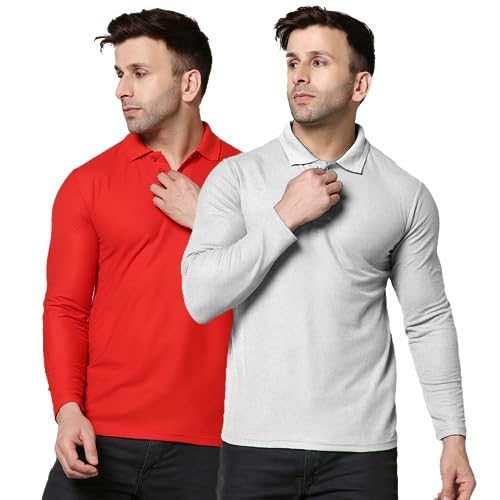 Image of INKKR Full Sleeve Men's Solid Polo Neck T-Shirt Combo