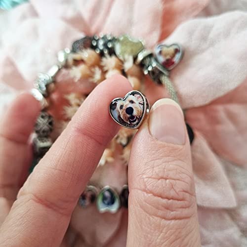 2Burned Silber 925 Personalisierter Schmuck Foto-Charm – Kompatibel mit Europäisches-Armbändern, Liebe Herz Personalisiertes Geschenk – Fügen Sie Ihr Bild hinzu (Hundepfote)