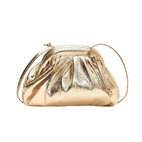 MINGSEECESS Women Fashion Cloud-Shaped Dumpling Bag Metallic Ruched Crossbody Cell Phone Bag Clutch Shoulder Handbag - Main Image