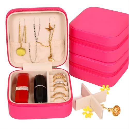 Kit 3 Mini Estojo Porta Joias De Couro Com Zíper Para Viagem Maleta Compacta Portátil Organizador Para Brincos Anéis Colares (3)