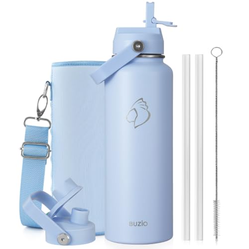Image of BUZIO Triple Wall Vacuum Water Bottle with Dust-Proof Straw & Spout Lids
