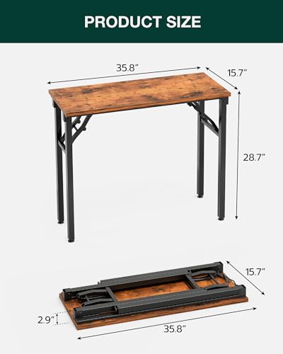 Image of Frylr Small Folding Computer Desk - Portable 35.8 Inch Foldable Laptop Table, Collapsible and Compact for Easy Storage and Fast Setup, Lightweight for Small Spaces, Craft and Study Use, Rustic Brown