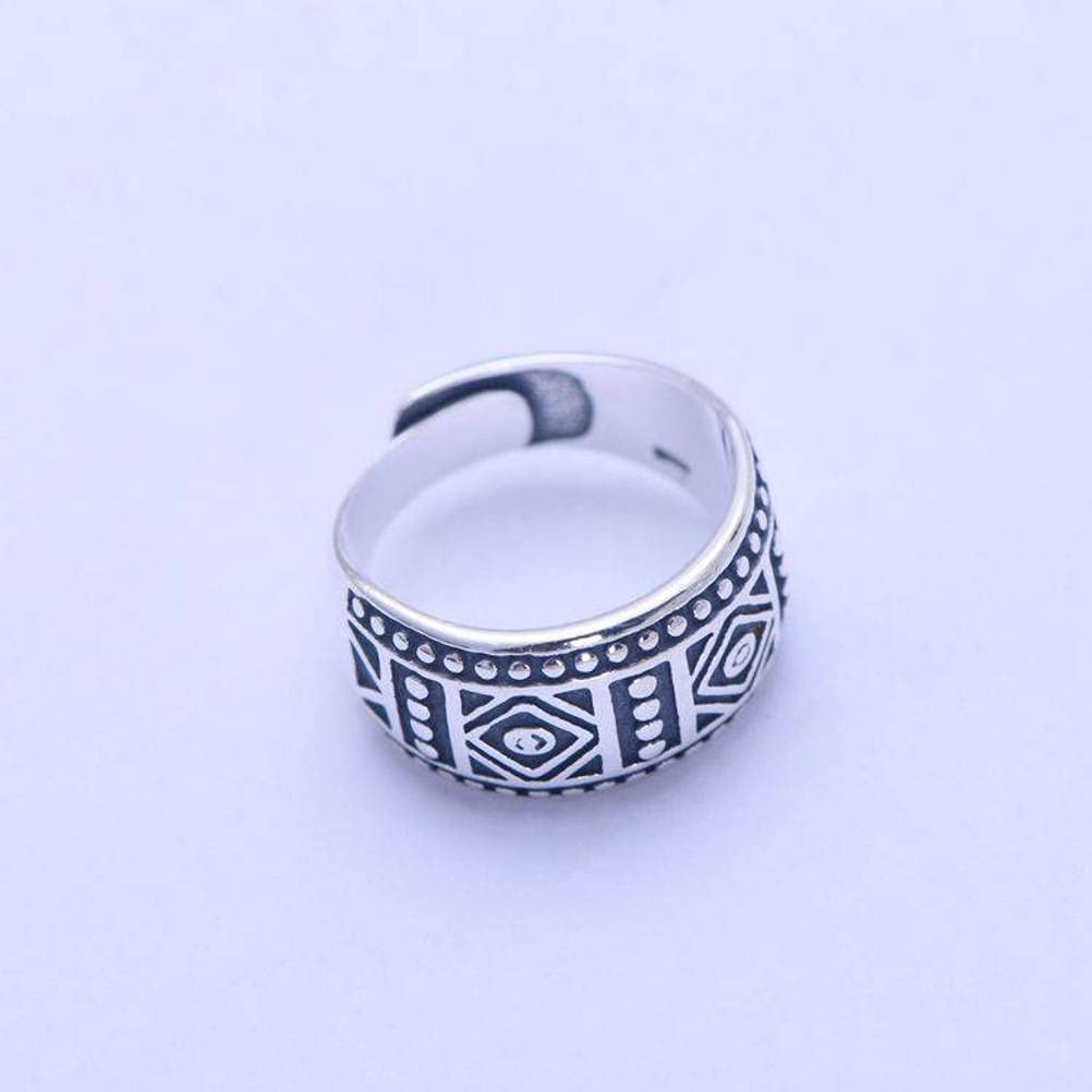 Anillo Retro S925 Plata Esterlina Retro Tailandés Plata Patrón Ancho Anillo Ajustable1