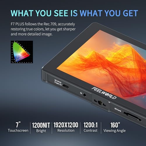 Image of FEELWORLD F7 Plus 7 Inch 1200nit DSLR Camera Field Monitor with F750 4400mAh Battery and Bag High Brightness Touchscreen 3D Lut HDR Waveform F970 Install and Power Kit 4K 60Hz HDMI in Out