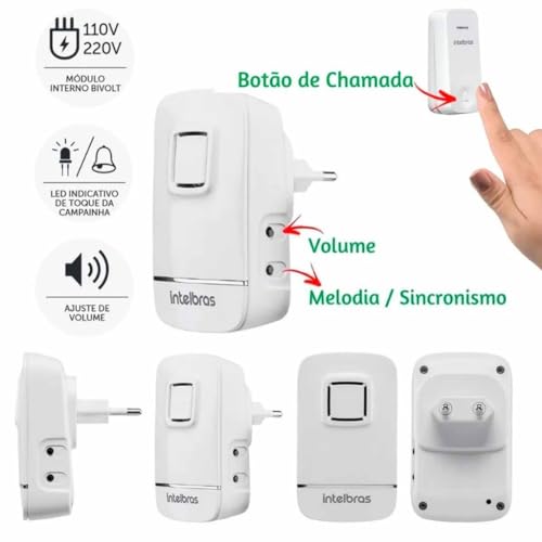 Campainha Eletrônica Sem Fio Wireless Sem Bateria Intelbras Alcance ate 100Mts 2 Modulos Externos A