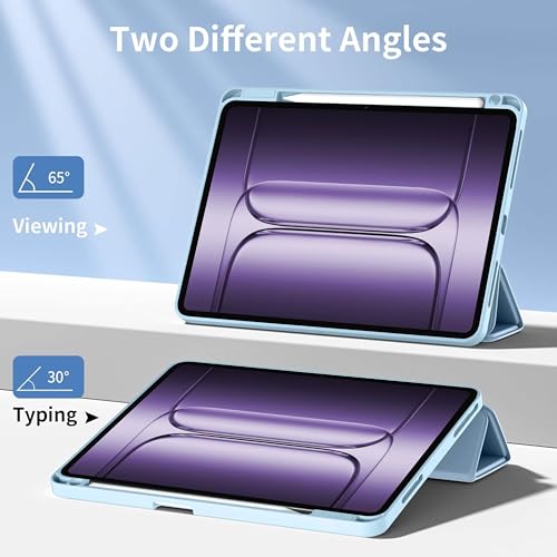 Image of TGK Rotating Case Cover for OnePlus Pad 3 13.2 inch Tablet, Pad 2 Pro, Pad 4 Pro with Pencil Holder Trifold Stand Cover Clear Back (Sky Blue)