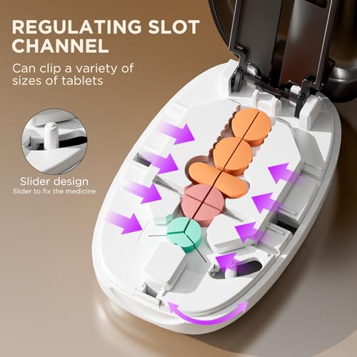 Image of Pill Cutter Splitter for Small and Tiny Pills, 1 /2 1 /4 Pill Splitter for Small Pills,Tablets in Half or Quarters, Accurate and Easy Cutting, Stainless Steel Blade, Back Storage (Transparent Black)