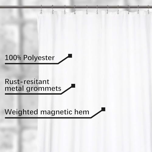 Image of N&Y HOME Large Fabric Shower Curtain Liner 84 x 78 inches, Hotel Quality, Washable, Water Repellent, White Bathroom Curtains with Grommets, 84x78