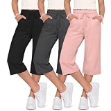 Langyiwee 3 Pack Girls Capris Summer Capri Pants 5-16 Years Wide Leg Elastic Waist Cropped Pants Loose...