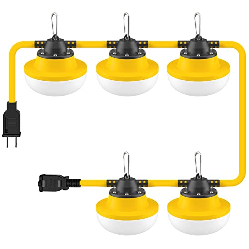 Muasdae New Upgrade 50FT Construction String Lights LED Industrial Grade Best for Construction Sites,Renovation, Walkways,Patio,Mine cave,Outdoor Lighting Solutions Use,Free for Climbing Hook 2Prong