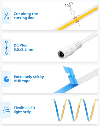 Tira LED COB 24V 10 m 3000K Blanco Cálido Flexible miniatura 3