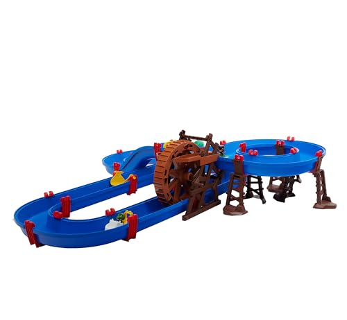 AquaPlay WaterWheel - zweistöckige Wasserbahn großes Wasserrad mit Handkurbel Lange Wasserrutsche Boote mit Tierfiguren Outdoor Wasserspielzeug für Kinder ab 3 Jahre