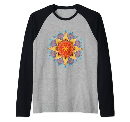 Mandala Life Art T-Shirt mit buntem Samen des Lebens Raglan Cover